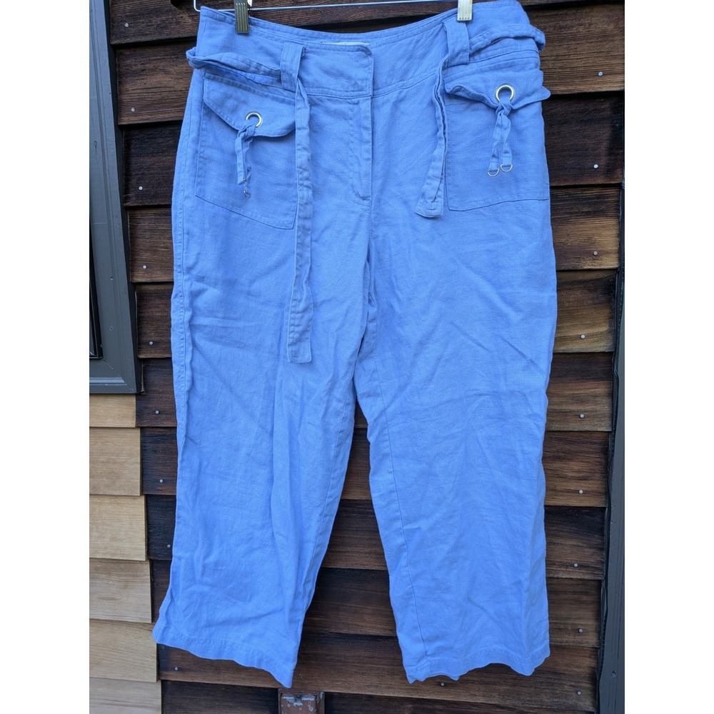 Paraphrase Boutique 10 Petite 100% Linen Wide Leg Pants Resort Office Cornflower